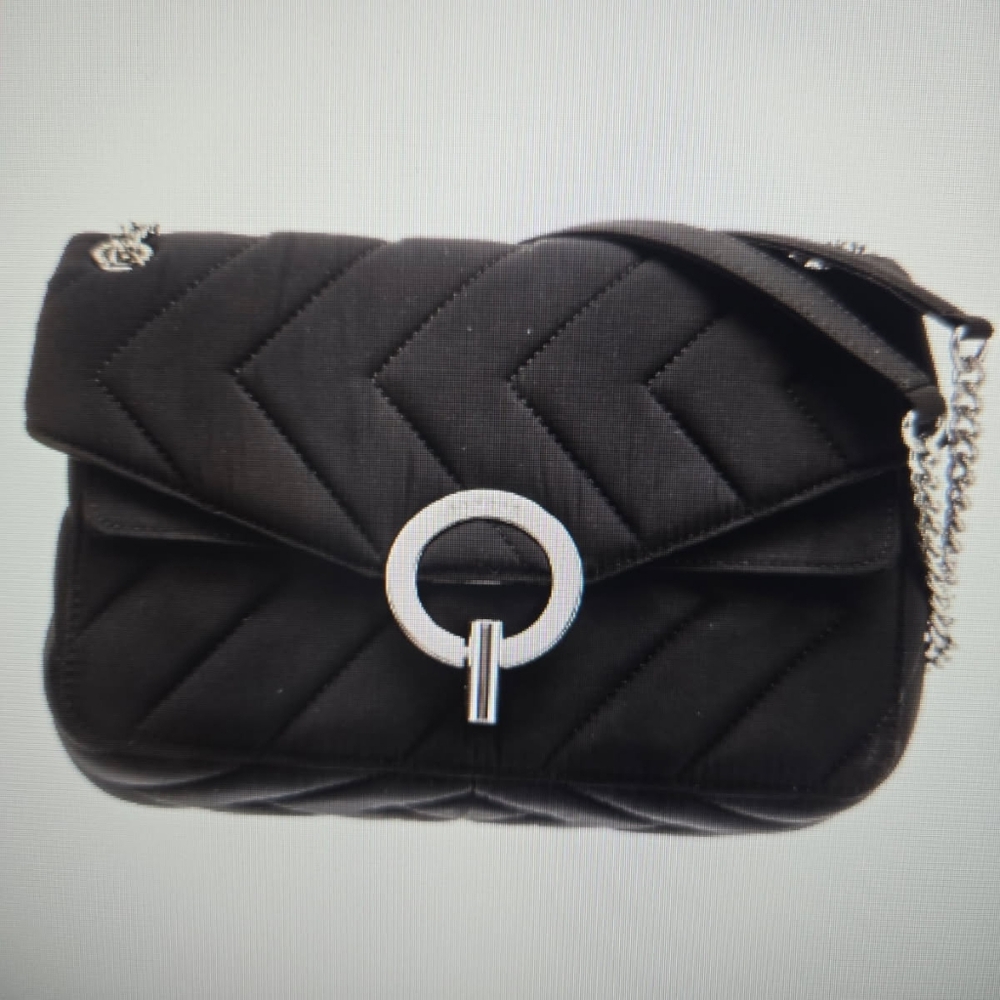 Sandro Black Quilted Shoulder Bag with Silver Chain